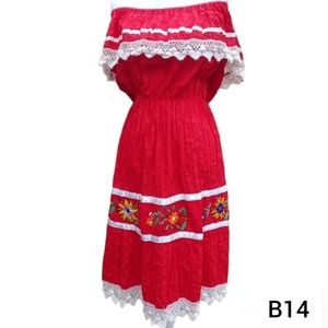 Spanish Style Dress Off Shoulder Lace Ribbon Embroidered Flowers Party Sm/Medium
